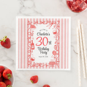 30th birthday Welcome Wine and dine hand drawn Napkin