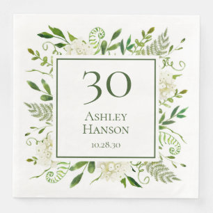 30th Birthday White Hydrangeas Napkin