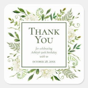 30th Birthday White Hydrangeas Thank You Square Sticker