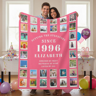30th Birthday Wife Family Photo collage Pink Fleece Blanket