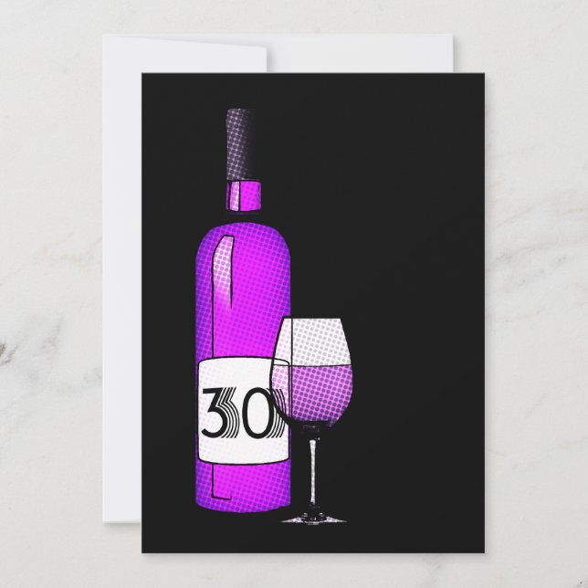 30th birthday : wine bottle & glass invitation (Front)
