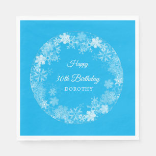 30th Birthday Winter Wonderland Snowflake Blue Napkin