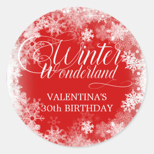 30th Birthday Winter Wonderland Snowflake Favour Classic Round Sticker