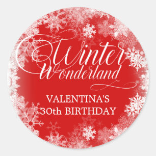 30th Birthday Winter Wonderland Snowflake Favour Classic Round Sticker