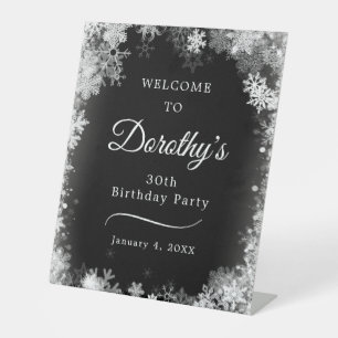 30th Birthday Winter Wonderland Snowflake Welcome Pedestal Sign