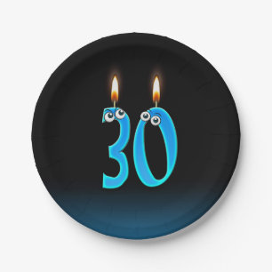 30th Birthday with lit candle numbers Paper Plate