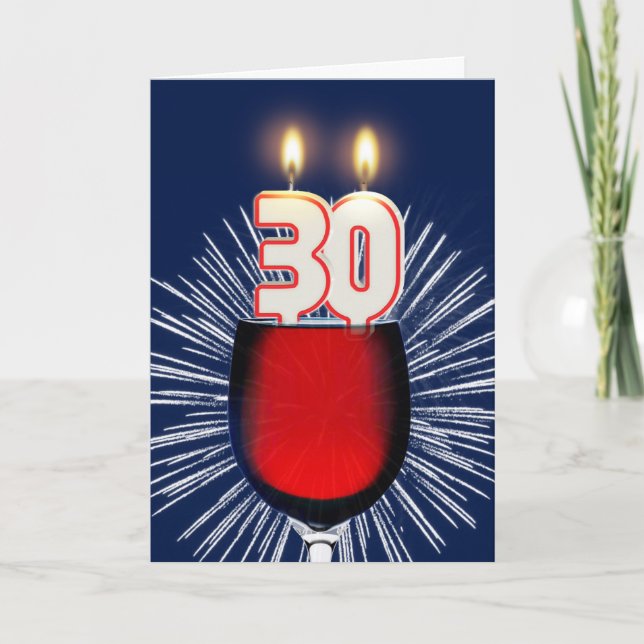 30th Birthday with wine and candles Card (Front)