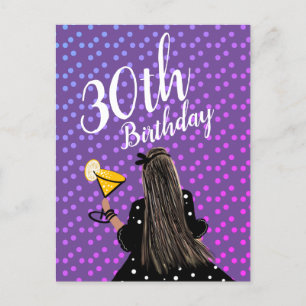 30th Birthday Woman Cocktail Fashion Beauty Postcard