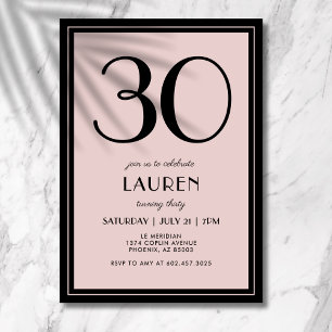 30th Birthday Women's Modern Minimal Black Pink Invitation