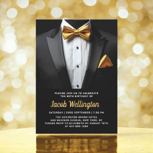 30th Black and Gold Tuxedo Birthday Event Invitation