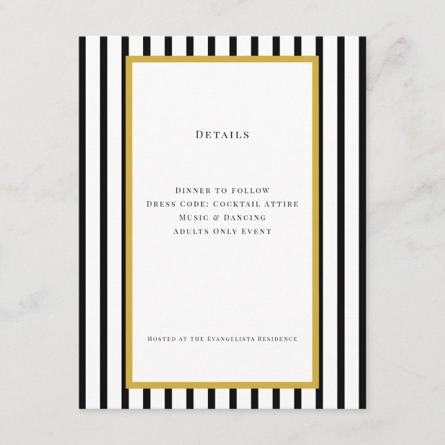30th Black & Gold Birthday Details Card Insert (Front)