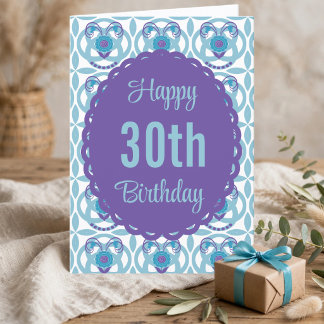 30th Blue & Purple Hand Drawn Birthday Card