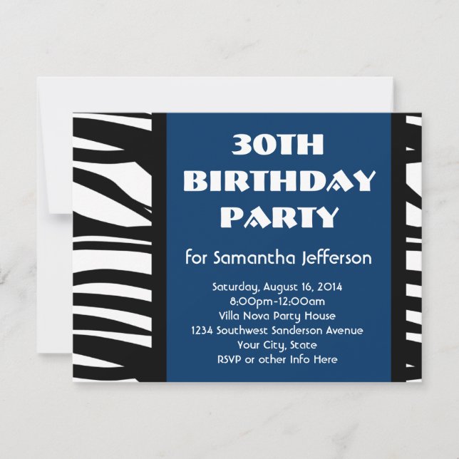 30th Blue Zebra Invitations (Front)