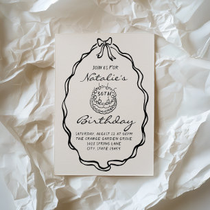 30th Bow Hand Drawn Coquette Illustrated Birthday Invitation