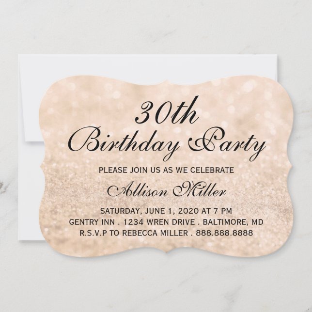 30th Champagne Fab Glam Birthday Party Invite (Front)