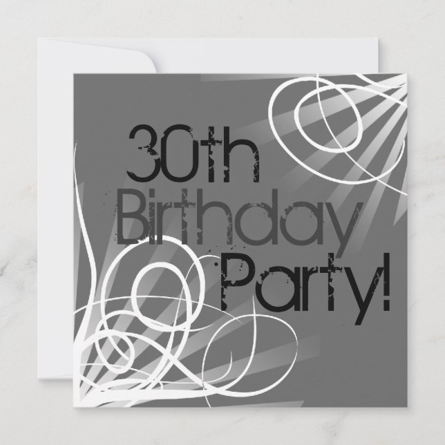 30th Charcoal Swirl Custom Invitations front/back (Front)