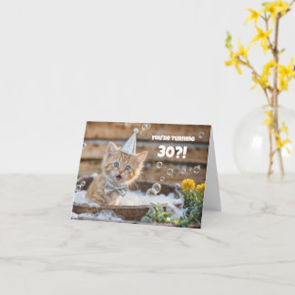 30th Cute Birthday Funny Ginger Cat Bubble Bath Card