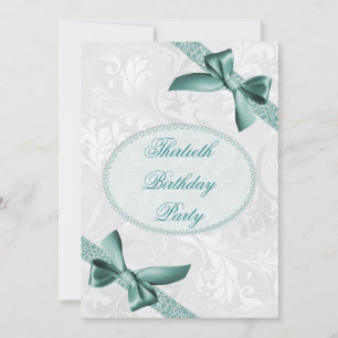 30th Damask and Bows Birthday Party Invitation