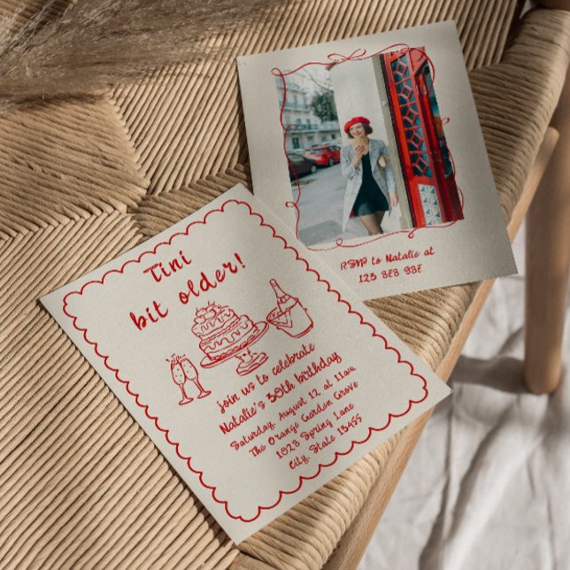 30th Doddle Champagne Cake Photo Birthday Party Invitation (Creator Uploaded)