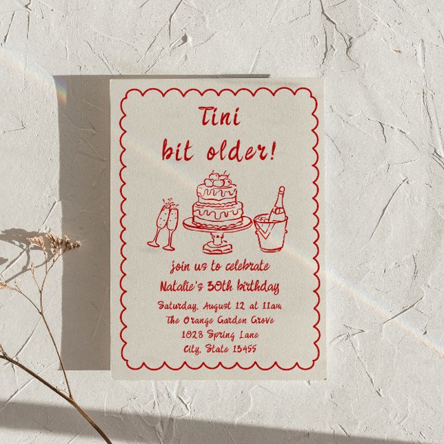 30th Doddle Champagne Cake Quirky Birthday Party Invitation (Creator Uploaded)