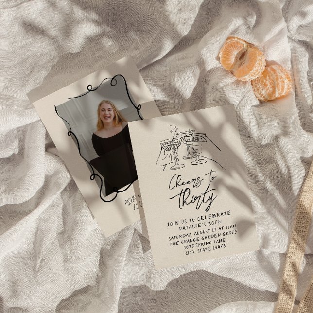 30th Doddle Cheers To Thirty Retro Photo Birthday Invitation (Creator Uploaded)