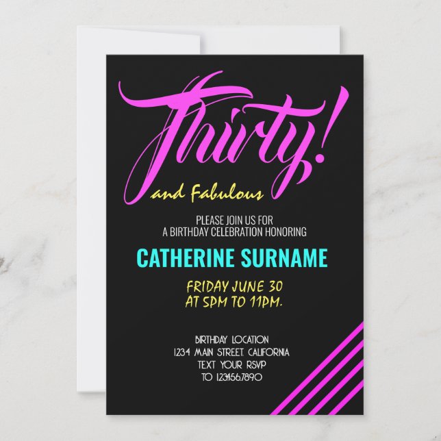 30th Fabulous Birthday Party Celebration Invitation (Front)
