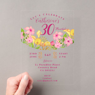 30th Floral Garden Birthday Acrylic Invitations