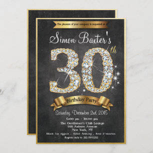 30th Gold Diamond Chalkboard Birthday Invitation