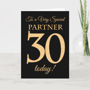 30th Gold-effect on Black for Partner Birthday Card