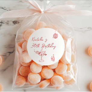 30th Hand Drawn Cocktail Girl Birthday Party Classic Round Sticker