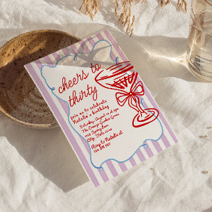 30th Hand Drawn Colourful Champagne Glass Birthday Invitation