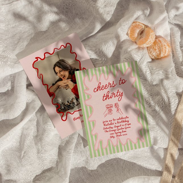 30th Hand Drawn Colourful Photo Thirty Fun Birthda Invitation (Creator Uploaded)