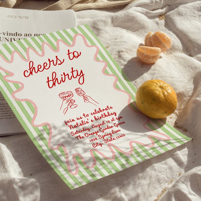30th Hand Drawn Colourful Stripes Birthday Party  Invitation (Creator Uploaded)
