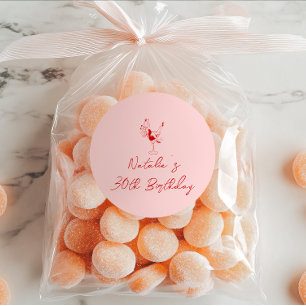 30th Hand Drawn Pink Cocktail Girl Birthday Party Classic Round Sticker