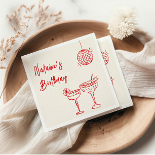 30th Hand Drawn Pink Red Milestone Thirty Birthday Napkin