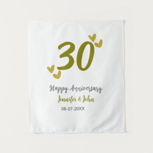 30th happy anniversary golden gray wedding couple  tapestry