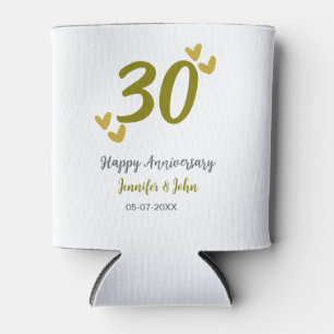 30th happy anniversary golden grey wedding couple  can cooler
