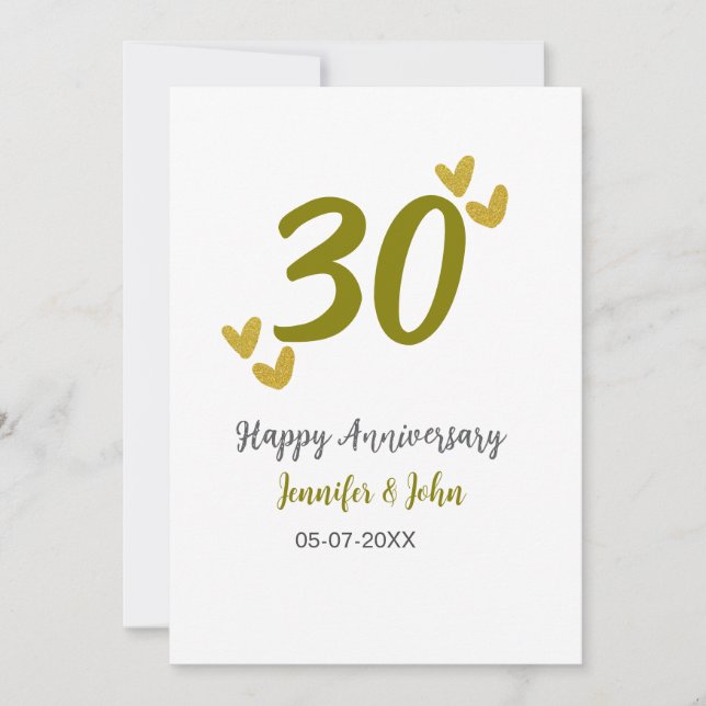 30th happy anniversary golden grey wedding couple  invitation (Front)