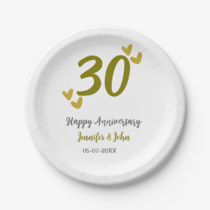 30th happy anniversary golden grey wedding couple paper plate