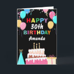30th Happy Birthday Colourful Balloons Cake Black Card<br><div class="desc">30th Happy Birthday Colourful Balloons Cake Black with personalised name. For further customisation,  please click the "Customise it" button and use our design tool to modify this template.</div>