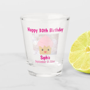 30th Happy Birthday Cute Pink Cupcake Souvenir Shot Glass
