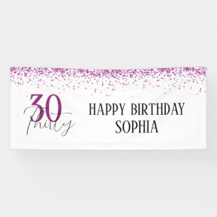 30th Happy Birthday Dark Pink Glitter Girly Banner