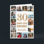 30th Happy Birthday Gold and White Photo Collage Card<br><div class="desc">30th Happy Birthday Gold and White Photo Collage Birthday Card. For further customisation,  please click the "Customise it" button and use our design tool to modify this template.</div>