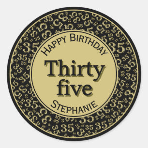 30th Happy Birthday Number Pattern Black/Gold Classic Round Sticker