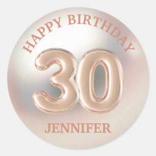 30th happy birthday rose gold stylish modern classic round sticker