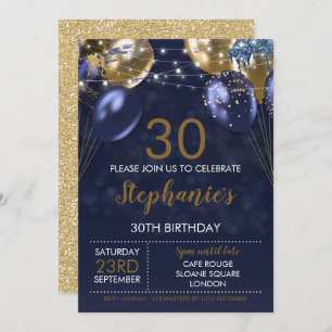 30th Invite Navy Gold Invitation