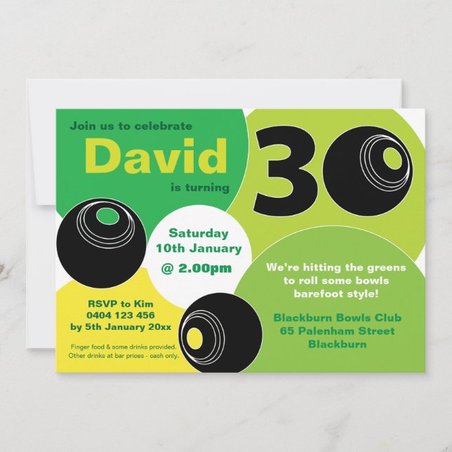 30th Lawn Bowls Barefoot Bowling Birthday Invitation (Front)