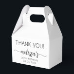 30th or Any Age Birthday White Calligraphy Script Favour Box<br><div class="desc">Girly Minimalist Simple Clean White Monogram Name Signature Script Custom Personalised 30th (or any age) birthday Favour Box. This design featuring your first name in a pretty hand lettered style swash tail font signature typography (or calligraphy), date, "THANK YOU" text, "any age" birthday in black on white background. These stylish...</div>