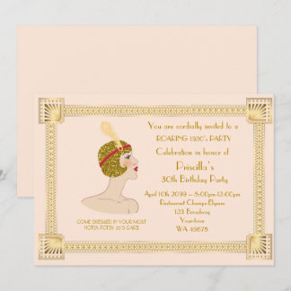 30th or any,Birthday Party woman,Gatsby,gold pink Invitation