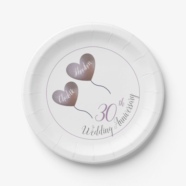 30th or any Pearl Wedding Anniversary pink Paper Plate (Front)